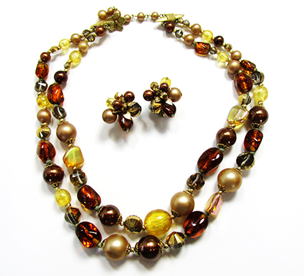 Vendome 1960s Vintage Shades of Autumn Necklace and Earrings Set - Front