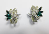 Pell Vintage 1950s Striking Emerald Green and Clear Floral Earrings - Thumbnail