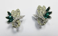 Pell Vintage 1950s Striking Emerald Green and Clear Floral Earrings - Thumbnail