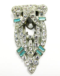 Vintage 1930s Costume Jewelry Aquamarine Diamante Art Deco Dress Clip - Front - Thumbnail
