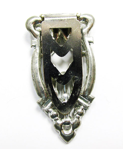 Vintage 1930s Costume Jewelry Aquamarine Diamante Art Deco Dress Clip - Back