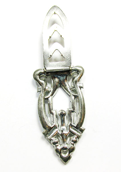 Vintage 1930s Costume Jewelry Aquamarine Diamante Art Deco Dress Clip - Back