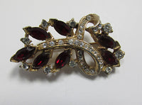 Vintage 1940s Unique Dainty Ruby Red Floral Spray Pin - Thumbnail