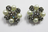 Vintage 1960s Bold Rhinestone, Pearl, and Crystal Button Earrings - Thumbnail