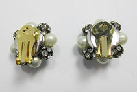 Vintage 1960s Bold Rhinestone, Pearl, and Crystal Button Earrings - Thumbnail