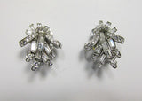 Vintage 1940s Retro Sterling Silver Rhinestone Floral Bouquet Earrings