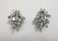 Vintage 1940s Retro Sterling Silver Rhinestone Floral Bouquet Earrings - Thumbnail