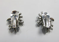 Vintage 1940s Retro Sterling Silver Rhinestone Floral Bouquet Earrings - Thumbnail