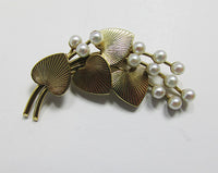 Carl Art Vintage Retro 1940s14Kt Gold and Cultured Pearl Floral Spray Pin - Thumbnail