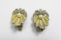Art Vintage 1950s Mid Century Elegant Rhinestone Seashell Earrings - Thumbnail