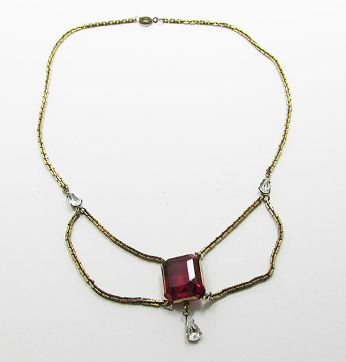 Vintage Mid Century 1950s Stunning Ruby Festoon Necklace