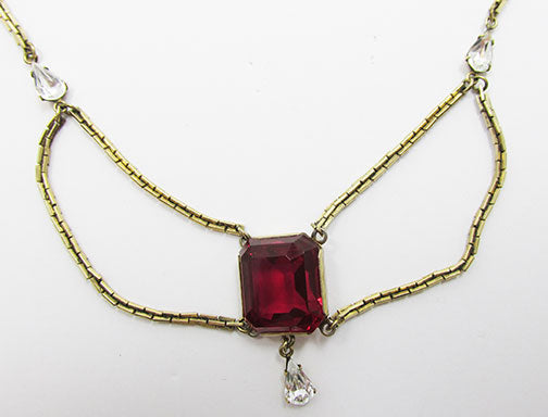 Vintage Mid Century 1950s Stunning Ruby Festoon Necklace