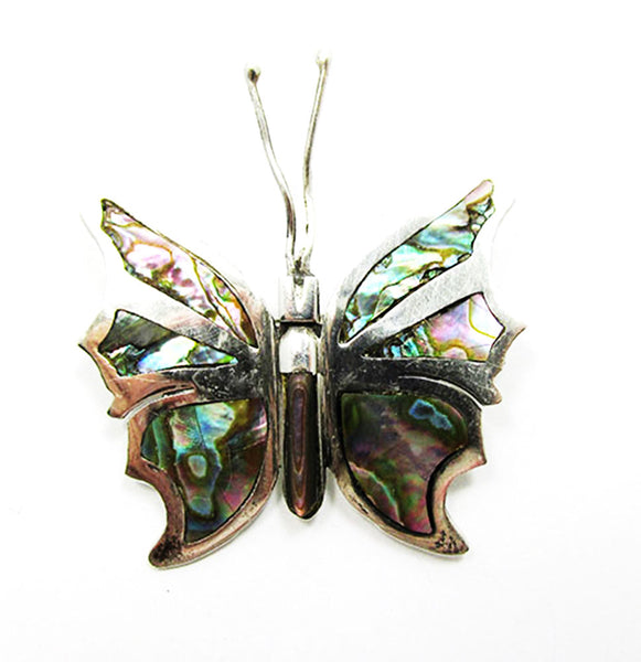 Vintage 1940s Abalone and Sterling Silver Butterfly Pin and Earrings - Pin