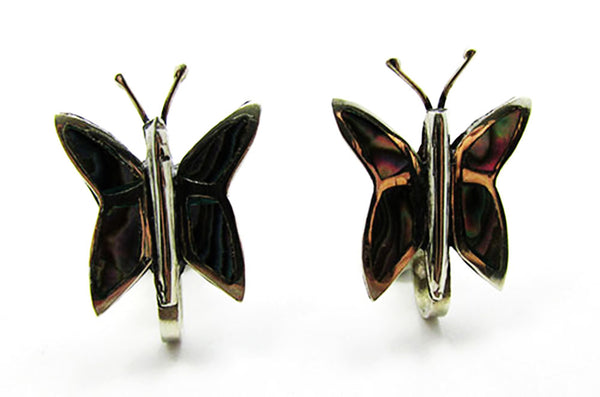 Vintage 1940s Abalone and Sterling Silver Butterfly Pin and Earrings - Earrings