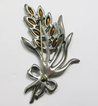 Vintage Beautiful 1930s Retro Book Piece Citrine Floral Bouquet Pin  - Thumbnail
