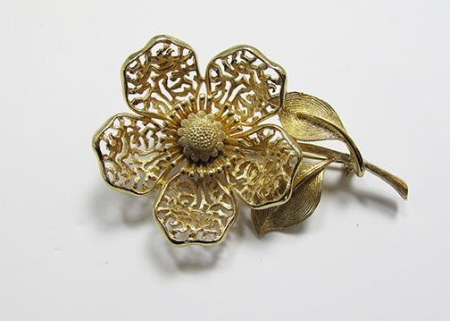 Coro Vintage Mid Century 1950s Outstanding Gold Filigree Floral Pin