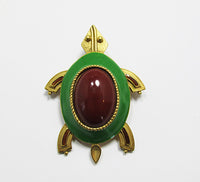 Vintage 1960s Adorable Enameled Carnelian Figural Turtle Pin - Thumbnail