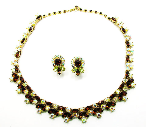 Crown Trifari 1950 Vintage Breathtaking Diamante Necklace and Earrings - Front