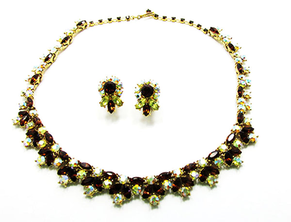 Crown Trifari 1950 Vintage Breathtaking Diamante Necklace and Earrings -Front