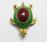 Vintage 1960s Adorable Enameled Carnelian Figural Turtle Pin - Thumbnail