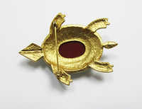 Vintage 1960s Adorable Enameled Carnelian Figural Turtle Pin - Thumbnail