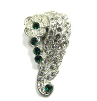 Vintage 1930s Jewelry Beautiful Floral Art Deco Diamante Dress Clip - Front - Thumbnail