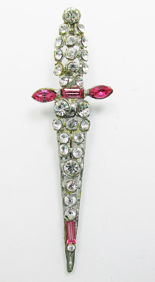 Vintage 1930s Eye-Catching Distinctive Rhinestone Sword Pin