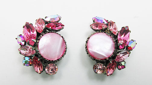 Vintage 1950s Stunning Pink Rhinestone Floral Earrings