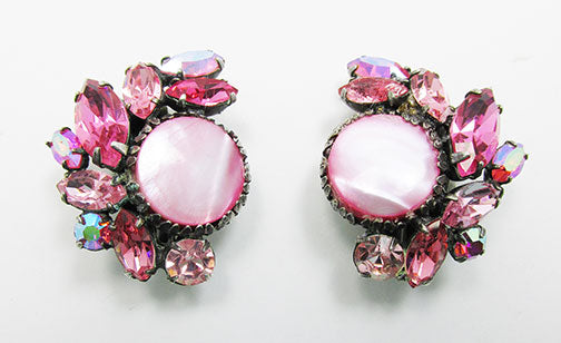 Vintage 1950s Stunning Pink Rhinestone Floral Earrings