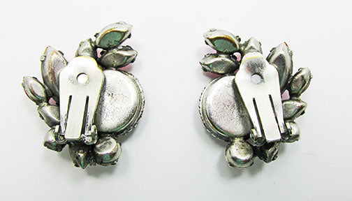 Vintage 1950s Stunning Pink Rhinestone Floral Earrings