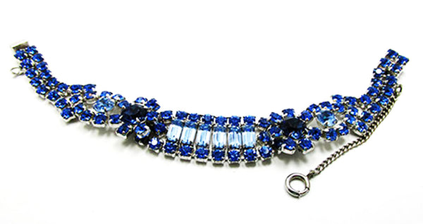 Vintage 1950s Stunning Mid-Century Sapphire Diamante Floral Bracelet - Front