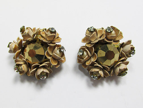 Vintage Mid Century 1950s Distinctive Enameled Floral Button Earrings