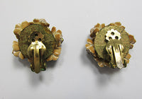 Vintage Mid Century 1950s Distinctive Enameled Floral Button Earrings - Thumbnail