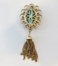 Sarah Coventry Vintage 1970s Lovely Turquoise and Pearl Drop Pin - Thumbnail