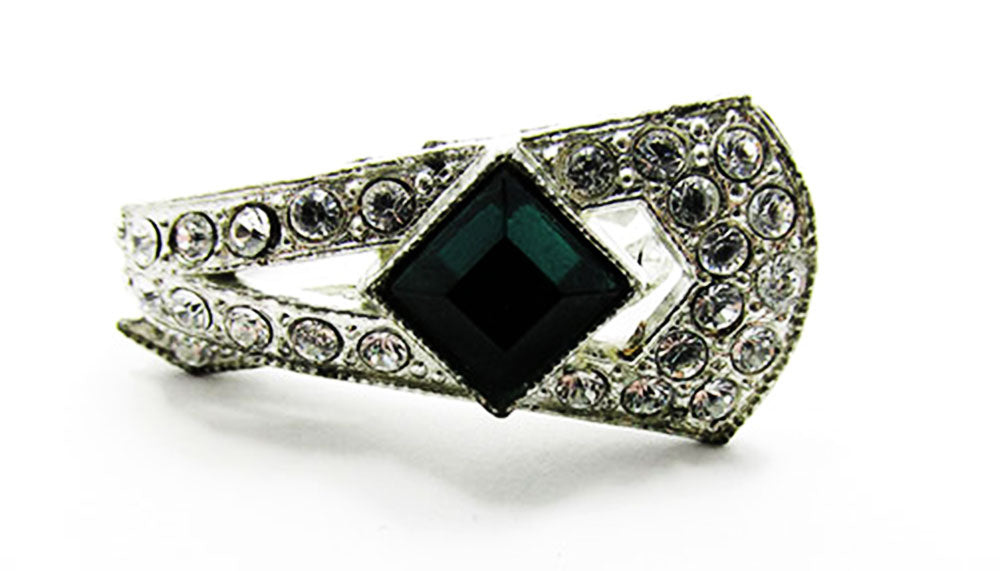 Rare Billard Vintage 1930s Art Deco Emerald Diamante Scarf Clip - Front