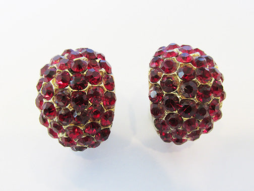 Vintage 1950s Spectacular Ruby Red Half Hoop Earrings