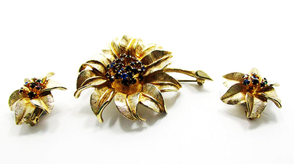 Judy Lee 1950 Vintage Jewelry Stylish Diamante Floral Pin and Earrings -  Front