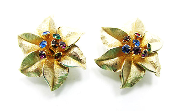 Judy Lee 1950 Vintage Jewelry Stylish Diamante Floral Pin and Earrings - Earrings