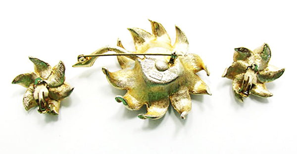 Judy Lee 1950 Vintage Jewelry Stylish Diamante Floral Pin and Earrings - Back