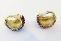 Vintage 1950s Spectacular Ruby Red Half Hoop Earrings - Thumbnail