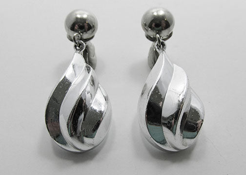 Crown Trifari Vintage Bold Contemporary Style Silver Drop Earrings
