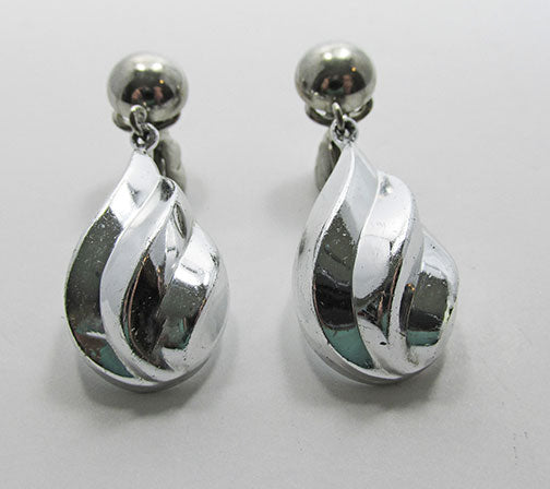 Crown Trifari Vintage Bold Contemporary Style Silver Drop Earrings