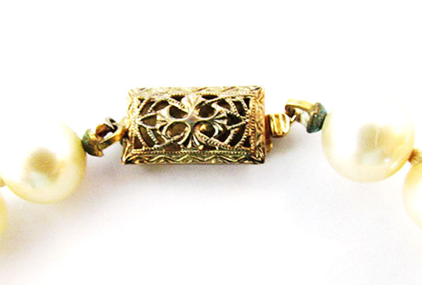 Vintage 1950s Jewelry Ivory Hand Knotted Pearl and Sterling Bracelet - Closure