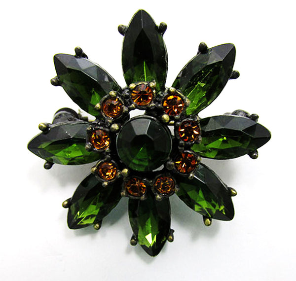 Vintage 1970s Jewelry Eye-Catching Contemporary Diamante Floral Pin - Front