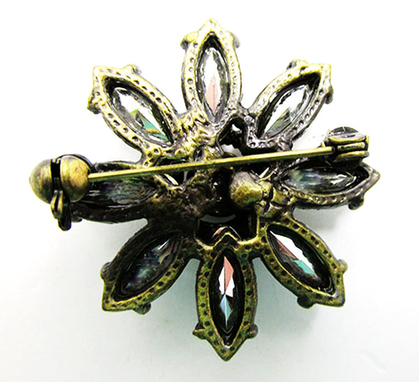 Vintage 1970s Jewelry Eye-Catching Contemporary Diamante Floral Pin - Back