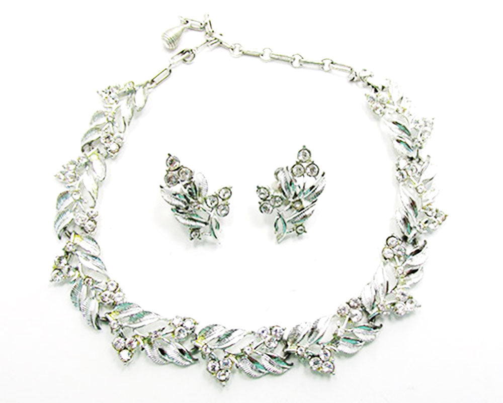 Coro 1960s Vintage Jewelry Floral Diamante Necklace and Earrings Set