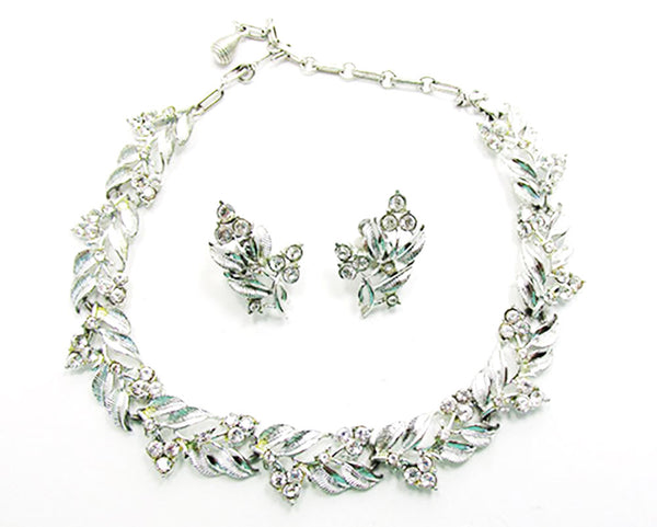 Coro 1960s Vintage Jewelry Floral Diamante Necklace and Earrings Set