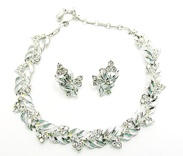 Coro 1960s Vintage Jewelry Floral Diamante Necklace and Earrings Set - Front