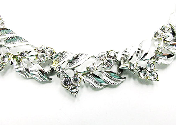 Coro 1960s Vintage Jewelry Floral Diamante Necklace and Earrings Set - Close Up