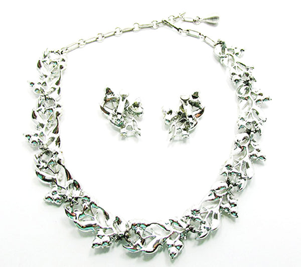 Coro 1960s Vintage Jewelry Floral Diamante Necklace and Earrings Set - Back